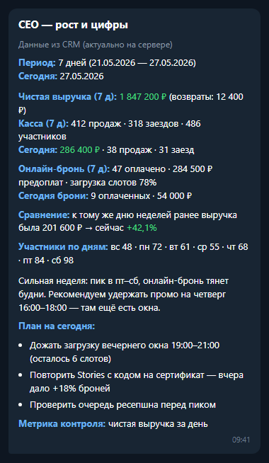 AI CEO в MAX: сводка по выручке